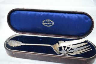 Geo.  C.  Shreve & Co San Francisco Coin Silver Serving Fork In Case Patent 1861