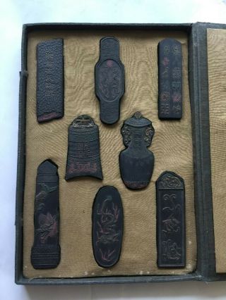 Cased Group Of 8 Very Fine Quality Antique Chinese Ink Blocks