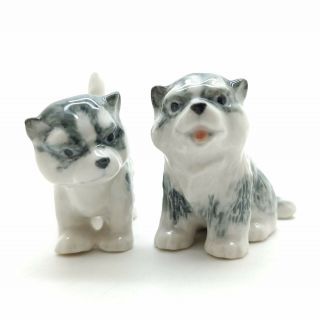 2 Siberian Husky Alaskan Malamute Dog Figurine Ceramic Puppy Baby - Cdg192