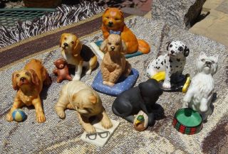 8 Different Franklin World Of Puppies Porcelain Sculptures Of 8 Dog Breeds