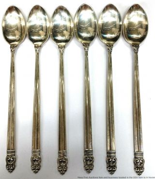 International Royal Danish Vintage Sterling Silver Set 6 Long Iced Tea Spoons
