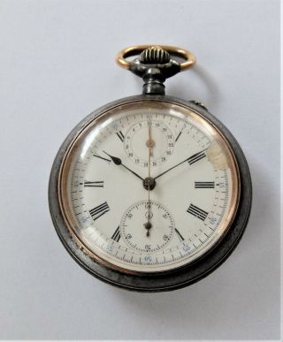 1900 Metal Cased Chronograph Centre Second Swiss Lever Pocket Watch