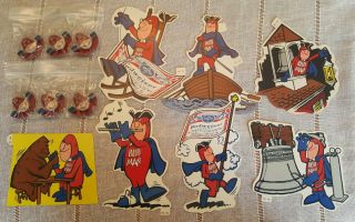(6) Rare Vintage 1976 Budweiser Bud Man Pocket Pals W/ (7) Bud Man Stickers