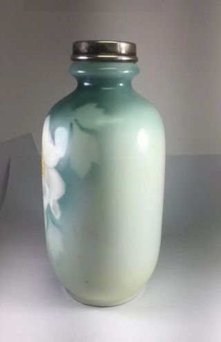 Antique Victorian 1913 Sterling Silver & Porcelain Teal Floral Vase Size 5.  5”h 5