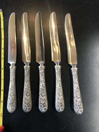 5 S.  Kirk & Son Inc Sterling Silver Floral Repousse Dinner Knives 9 3/4