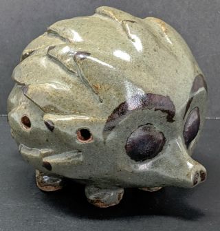 Vtg.  Signed Stoneware Hedgehog Whistling Sculpture Ocarina Roly Poly Porcupine