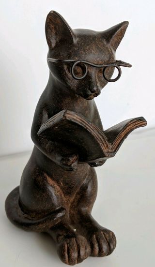 Cat Figurine Cat With Glasses Reading Book