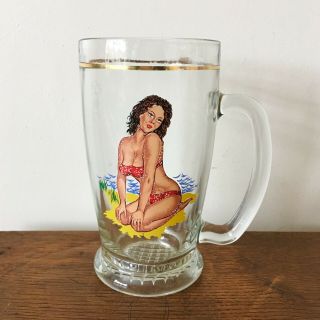 Vintage 70s Pin Up Girl Half Pint Beer Glass Retro Sexy Kitsch - Nude On Reverse