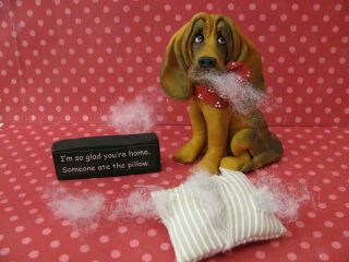 Handsculpted Bloodhound Guilty Dog Figurine 3 Piece