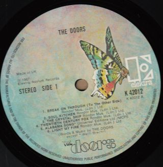 THE DOORS - The Doors - UK Elektra Butterfly LP - Psych Jim Morrison Acid Rock 2