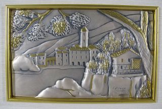 Vintage High Relief.  925 Sterling Silver Art Signed George Village Scene Yqz