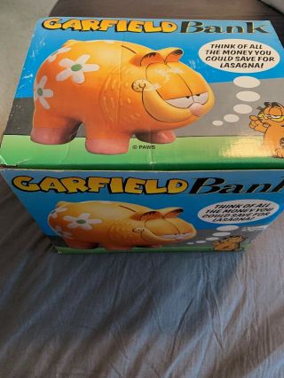 Vintage 1997 Garfield Ceramic Large Piggy Bank With Flowers By Paws