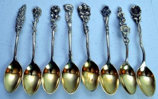 Set 8 Vintage Reed & Barton Sterling Silver Harlequin Coffee Demitasse Spoons