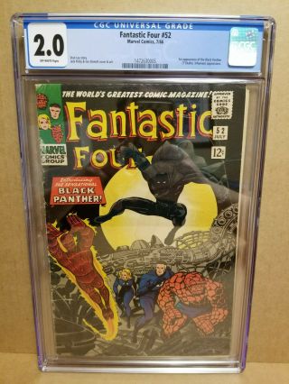 Fantastic Four 52 Cgc 2.  0 (gd) 1st Black Panther 1966 Stan Lee Jack Kirby