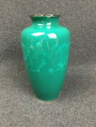 Japanese Vintage Cloisonne Vase Sato Shippo Yaki Green Flower Glass Ikebana Art