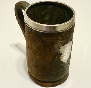Gorham Antique Sterling Silver,  Leather Tankard Mug 19 Century.  Copper Liner