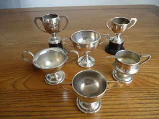 6 X Vintage Silver Plated Sports Trophy/cups.  Uninscribed.
