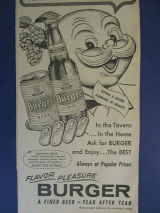 1956 Burger Beer Ad Brewing Company Cincinnati Ohio Brewery