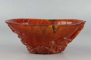 Chinese Exquisite Hand - Carved Crab Fish Carving Ox Horn Bowl
