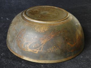 Antique 18th/19thc Chinese Bronze Bowl - Calligraphy Prawn Crab Reeds Marked