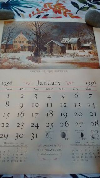 Vintage 1956 Currier & Ives Wall Calendar The Travellers Insurance Co.