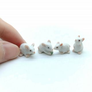 4 White Rat Mouse Mice Ceramic Figurine Animal Miniature Tiny Statue - Cck147