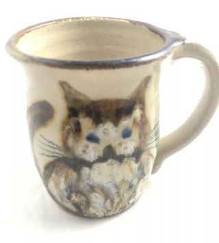 Janet Resnick Stoneware Pottery Cat Coffee Mug Artist Signed 2