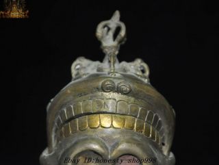 Old Tibet Temple Bronze gilt Skull Vajra Scripture Sutra Bowl Kapala Skull Cup 2