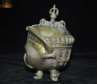 Old Tibet Temple Bronze gilt Skull Vajra Scripture Sutra Bowl Kapala Skull Cup 7