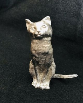 Large Pewter Cat Kitten Kitty Silver Metal Figurine Statue 2 - 1/8”