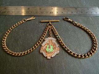 Antique Ex 9ct Rolled Gold Double Albert Pocket Watch Chain And Fob Medal