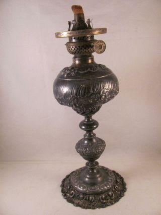 Antique Silverplate Oil Lamp Simpson Hall Miller Co Quadruple Unusual 11 In