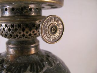 Antique Silverplate Oil Lamp Simpson Hall Miller Co Quadruple Unusual 11 in 5