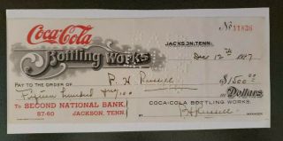 Dec.  12,  1927 Coca - Cola Bottling Check,  Jackson,  Tenn.  2nd National Bank