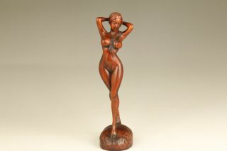 Unique Chinese Old Boxwood Hand Carved Sexly Long Hair Girl Statue