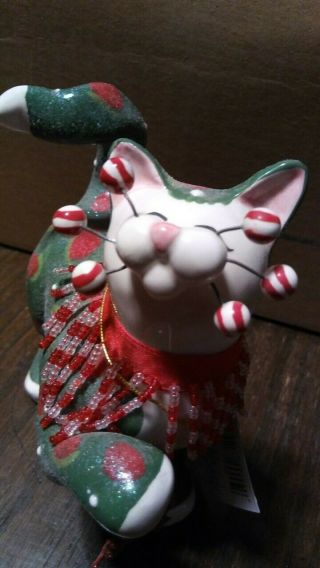 2004 Lacombe Holly Berry Whimsiclay Porcelain Christmas Cat Figurine 87109