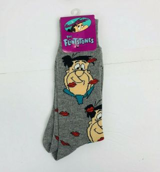 Vintage 1993 Flinstones Mens Socks Size 10 - 13 Fred Flinstone All Over Grey