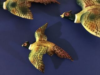 3pc Vintage Ceramic Flying Pheasants Wall Decor. 4