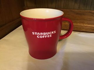 Starbucks Coffee Mug/cup 2008 Red W/ White Embossed Lettering 14oz Like
