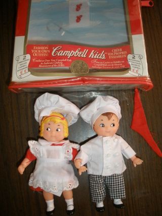 1995 Campbell Soup Kids - 5.  5 " Vinyl Poseable Monogram Chef Dolls W/original Case