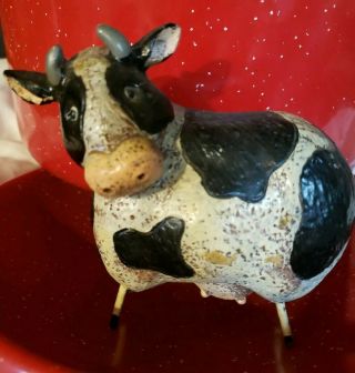 Vintage Whimsical Black White Spotted Holstein Fat Cow Skinny Peg Legs Figurine