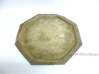 Antique Indian Brass on Copper Octagonal Tray 45cm 2