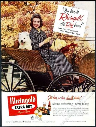 1957 Miss Rheingold Beer Westie Dog Photo Vintage Print Ad