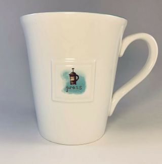 Starbucks 2006 14 Oz White Ceramic Coffee Tea Mug Cup Press Stamp Inside Blue