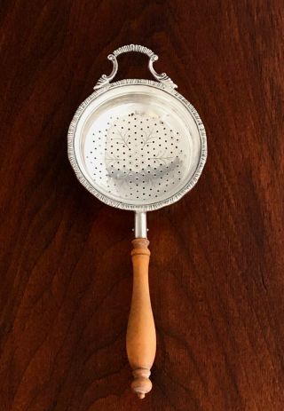 - Synyer & Beddoes English Sterling Silver Bowled Tea Strainer Light Wood Handle