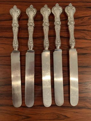 Set Of 5 Alvin Majestic Sterling Silver 9 1/2” Dinner Knives Nr