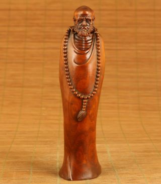 Rare Asian Old Boxwood Hand Carving Bodhidharma Statue Figue Table Home Ornament