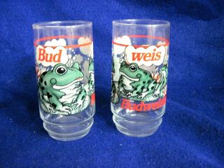 Set Of 2 Vintage 1995 Budweiser King Of Beer 16 Oz Frog Glasses Bud Weis Er