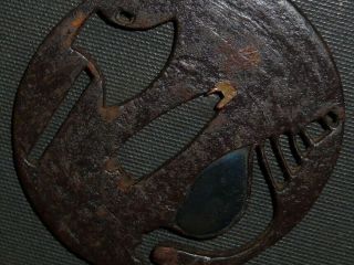 Ax & Shell Tsuba Of Katana (sword) : Edo : 2.  7 × 2.  9 × 0.  2 " 90g