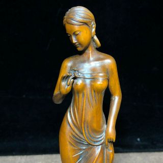 Old Chinese Boxwood Carved Half - Naked Belle Collectible Artwork Ornament Statue